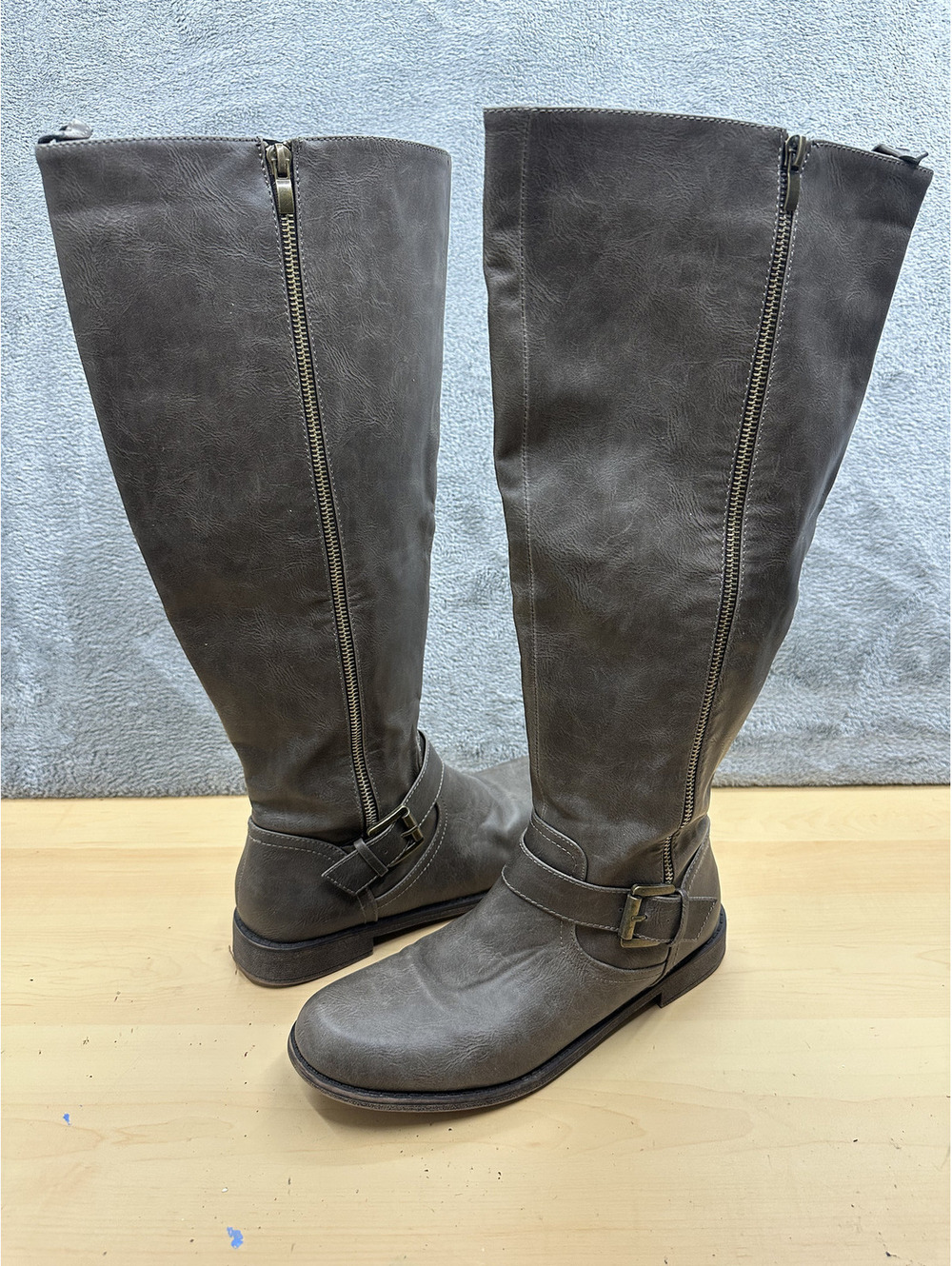 JustFab Classic Gray Tall Riding Boots Knee High Faux Leather